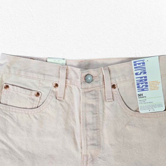 Levi's 501 Peach Pink High Waisted Special Edition Cut Off Denim Shorts Size 27 - Picture 2 of 10